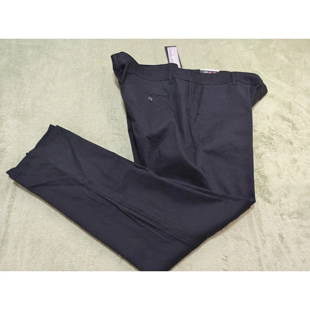 Galaxy by Harvic Mens Chino Pants NWT W42 L30 Black Stretch Skinny Trousers New